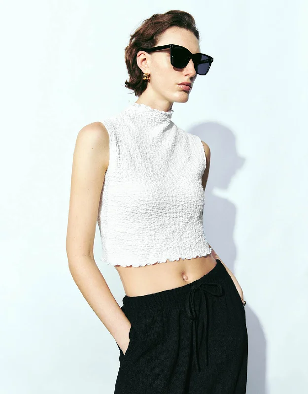 Textured Stand Collar Skinny Tank Top