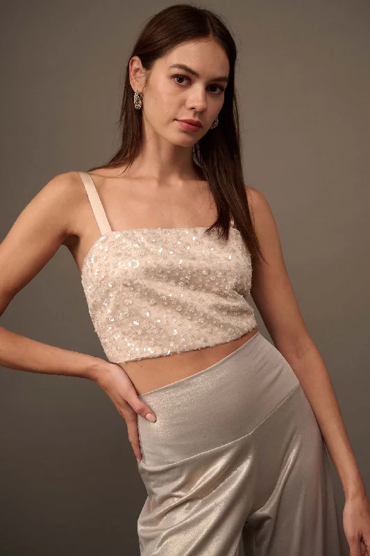 VIP List Beaded Sequin Cropped Cami Top