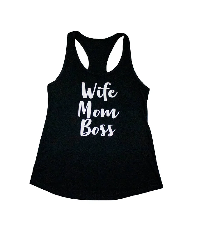 Wife, Mom, Boss - Black Next Level Women's Racerback Tank Top