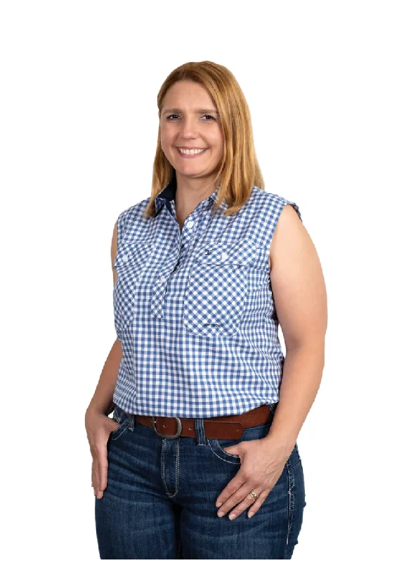 WWNS2382 Just Country Lilly sleeveless half button work shirt navy check