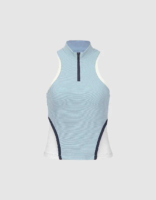 Zip Half Placket Stand Collar Tank Top