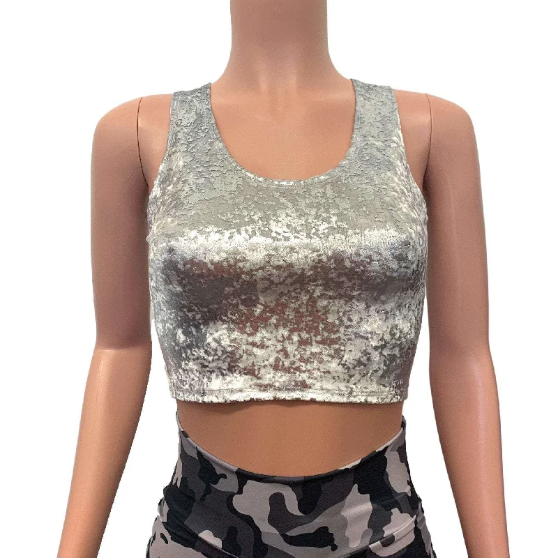 Crop Tank Top - Silver on White Gilded Velvet