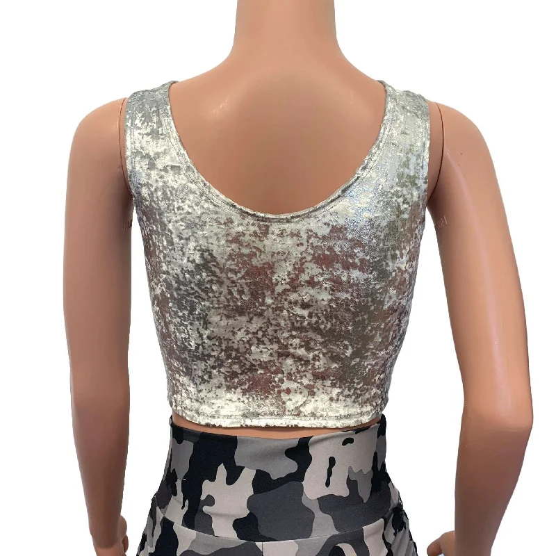 Crop Tank Top - Silver on White Gilded Velvet