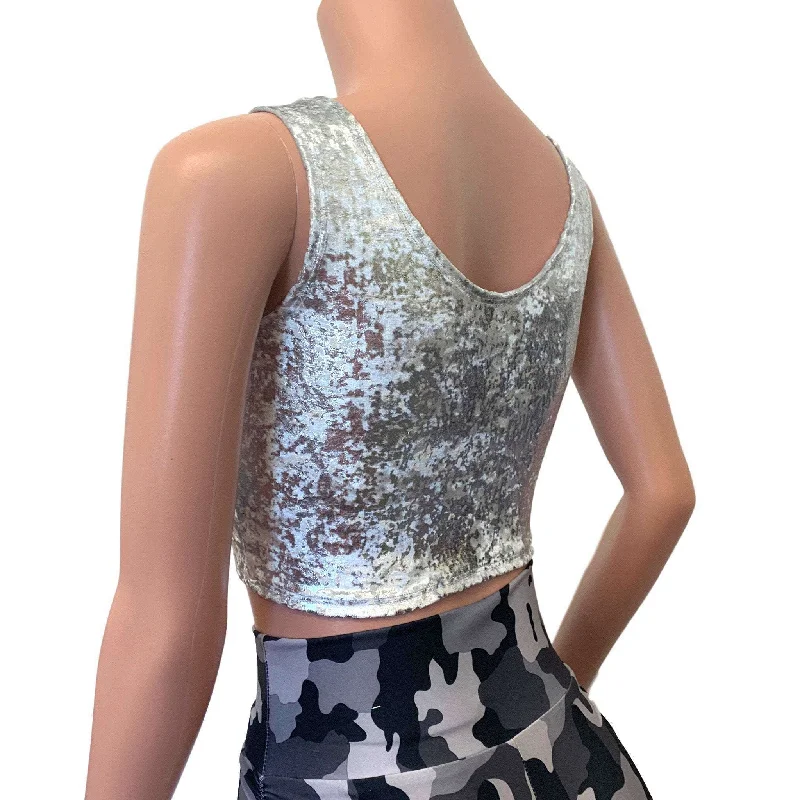 Crop Tank Top - Silver on White Gilded Velvet