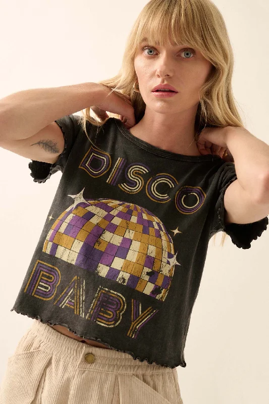 Disco Baby Lettuce-Edge Cropped Graphic Tee