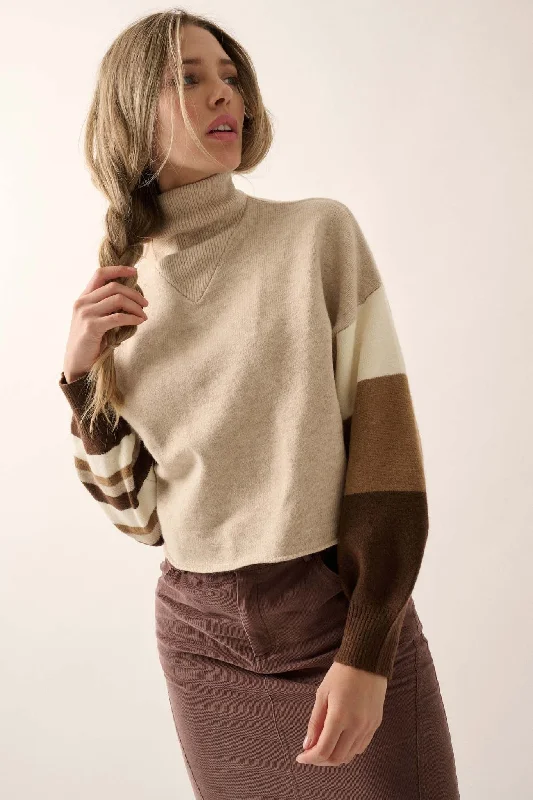 Hold On Striped Colorblock Funnel Neck Sweater