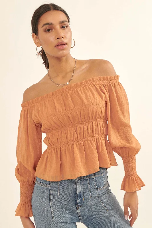 Love Story Off-Shoulder Peplum Peasant Top