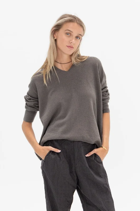 Light Wool V-neck Pullover, Khaki