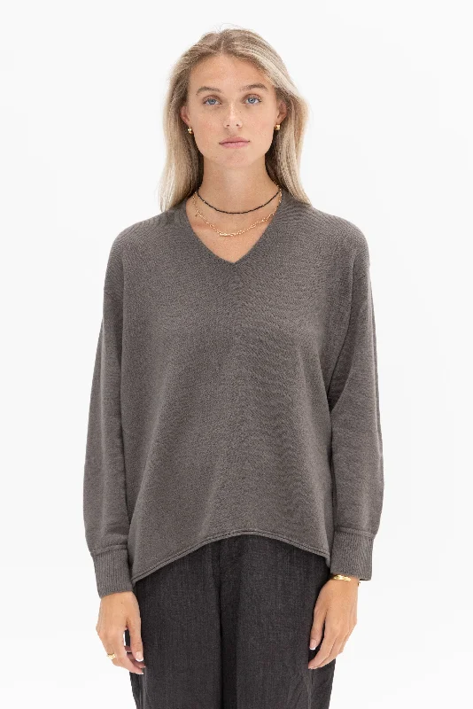 Light Wool V-neck Pullover, Khaki