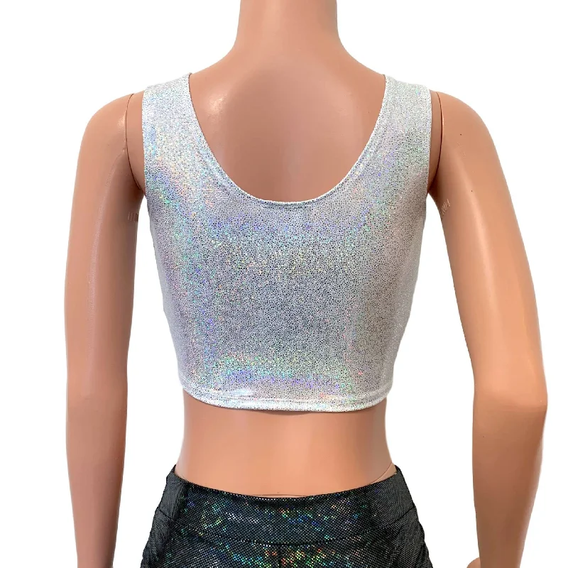 Silver on White Holographic Ring Crop Top