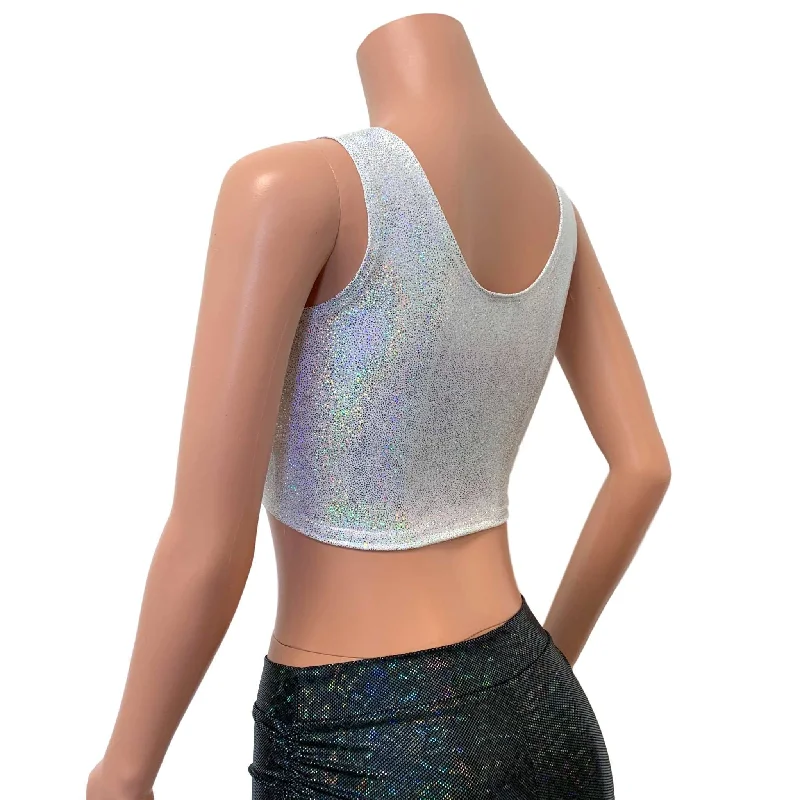 Silver on White Holographic Ring Crop Top