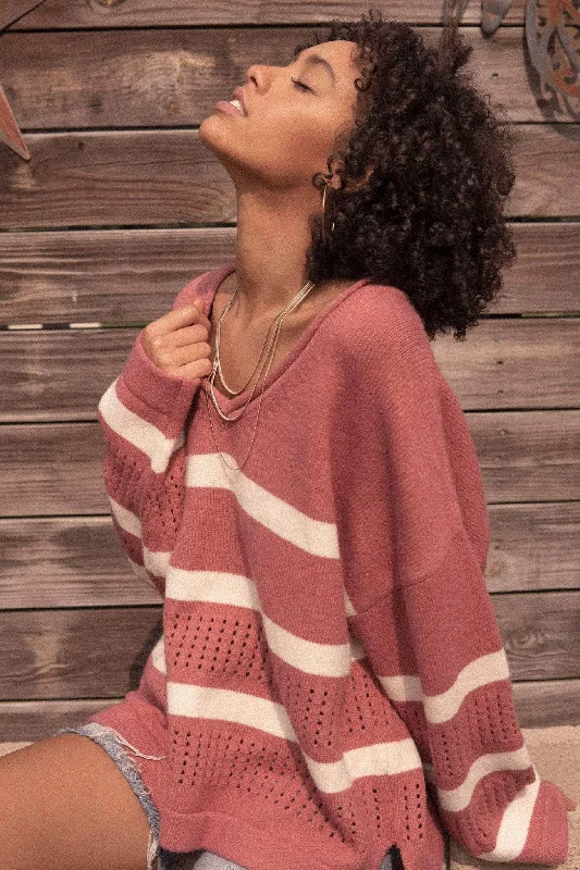 Tender Trap Oversized Striped Eyelet Sweater