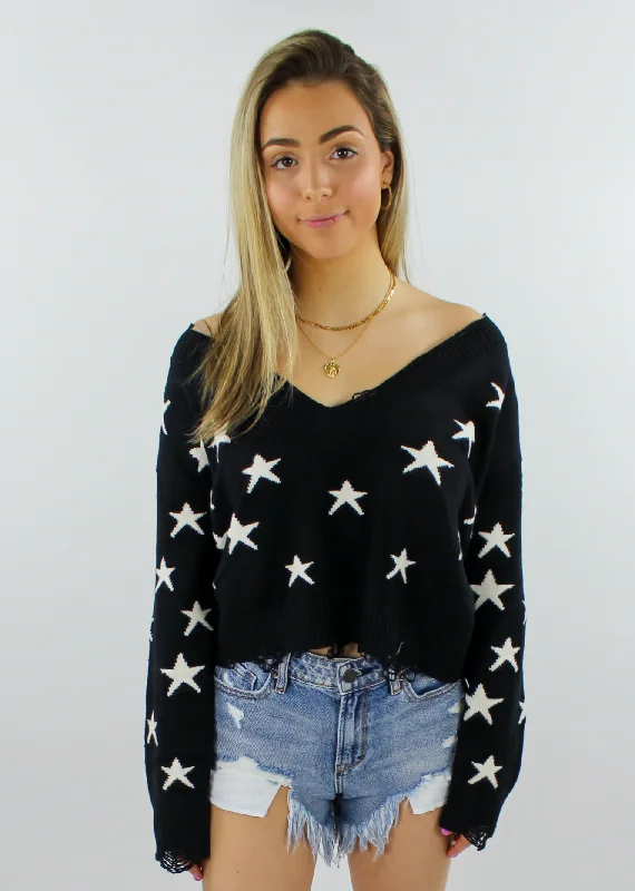 The Sweet Life Sweater ★ Black With White Stars