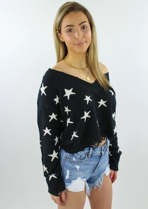 The Sweet Life Sweater ★ Black With White Stars