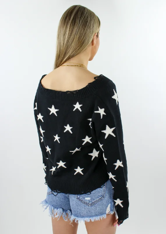 The Sweet Life Sweater ★ Black With White Stars