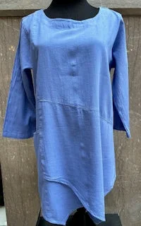 Top Pullover 1Pocket 3/4 Sleeve Blue Women's L-0037