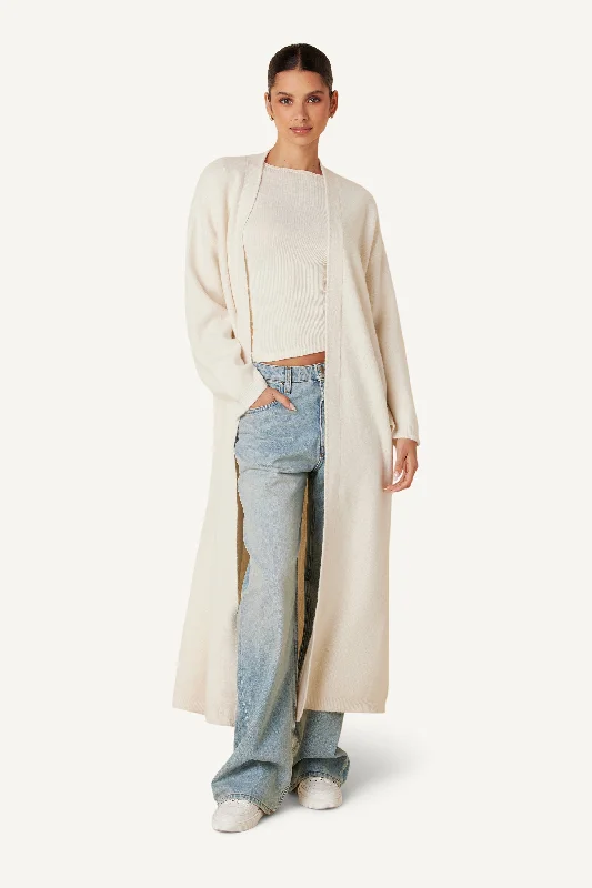 ZANE  LONG DUSTER W/ CONTRAST | GARDENIA