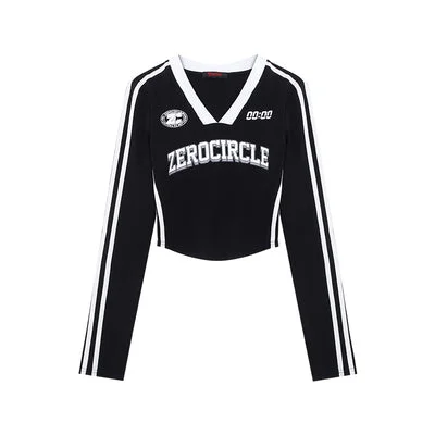 ZEROCIRCLE Two Stripes Long Sleeve Black Top