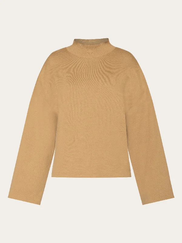 Cotton high neck knit - Kelp melange