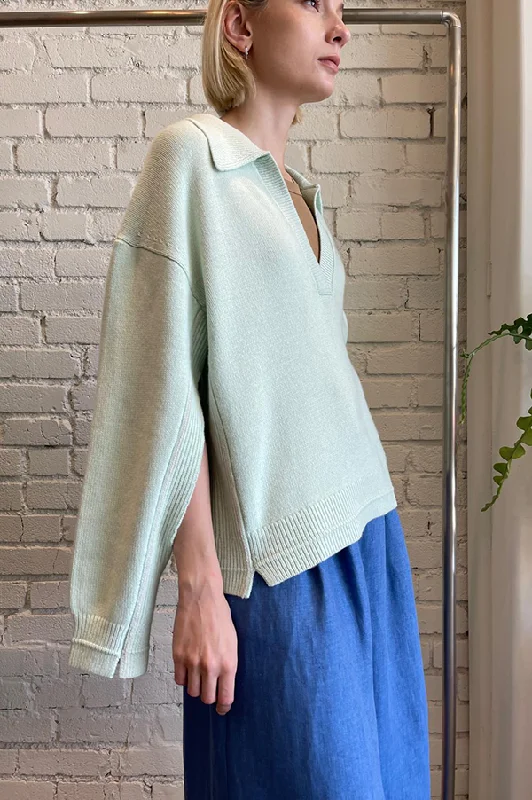 Jersey Collar Sweater in Sea Glass