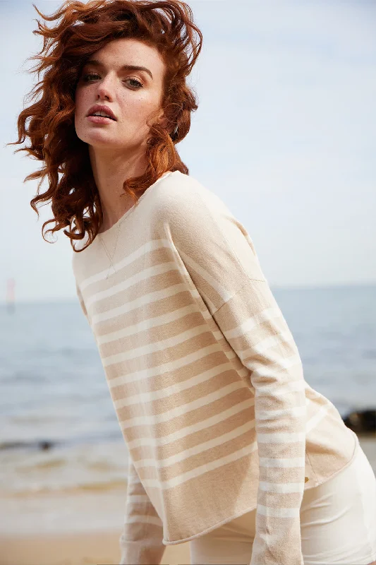 MIA FRATINO COMO STRIPE CREW - SANDSTONE/CHALK