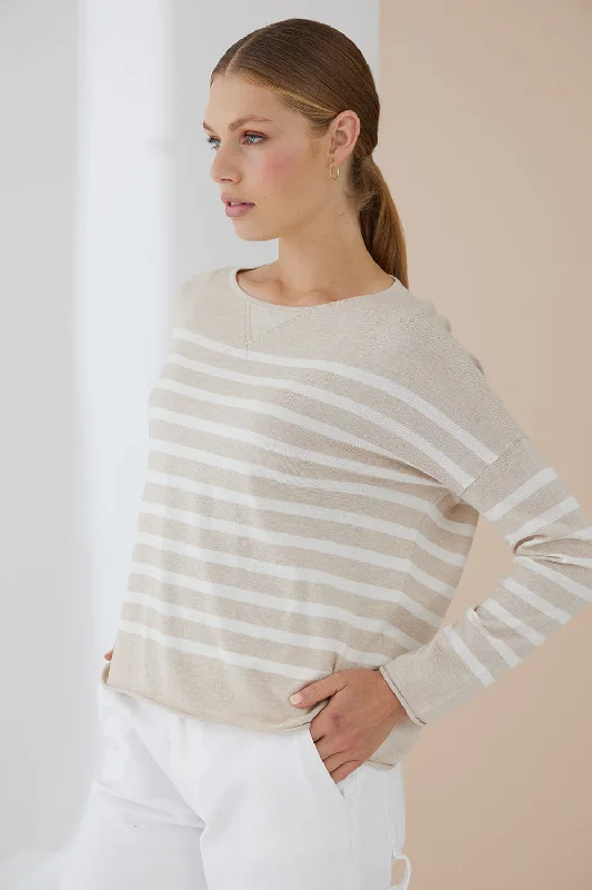 MIA FRATINO COMO STRIPE CREW - SANDSTONE/CHALK