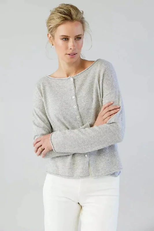 MIA FRATINO PURE REVERSIBLE CASHMERE CARDI - FOGGY