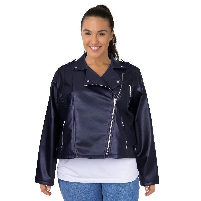 mySTYLE Women's Plus Faux Leather Moto Jacket