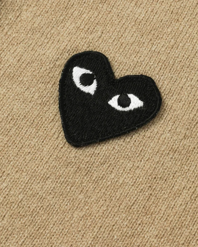 N024 UNISEX BLACK HEART CARDIGAN / BEIGE