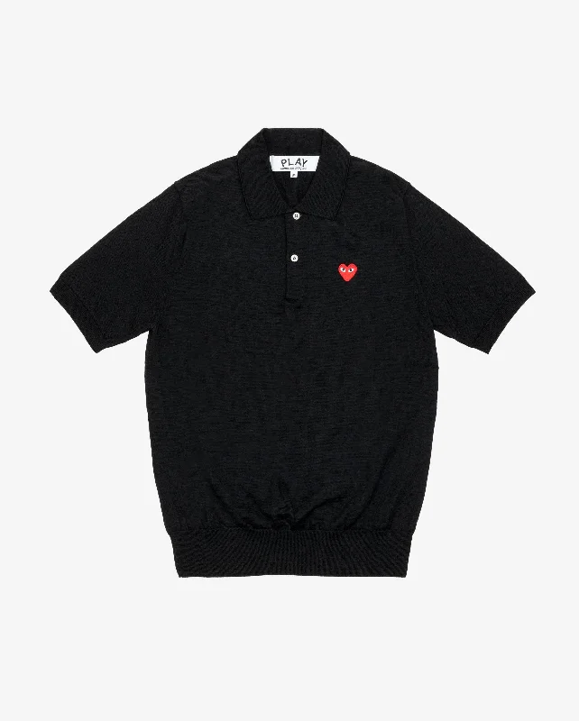 N094 UNISEX RED HEART POLO SHIRT / BLACK