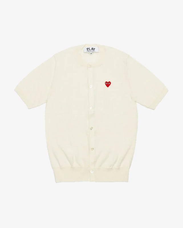 N095 UNISEX RED HEART S/S CARDIGAN  / WHITE