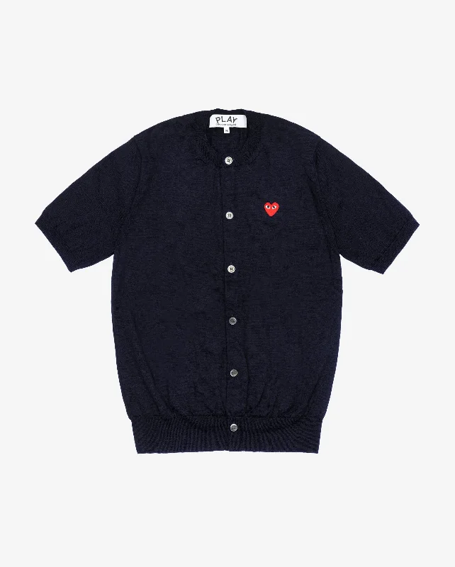 N095 UNISEX RED HEART S/S CARDIGAN  / NAVY