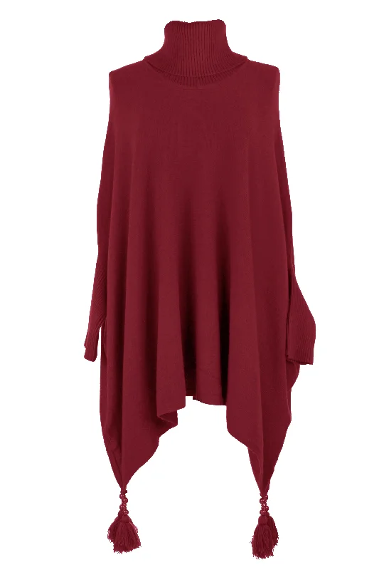 Polo Neck Tassel Poncho