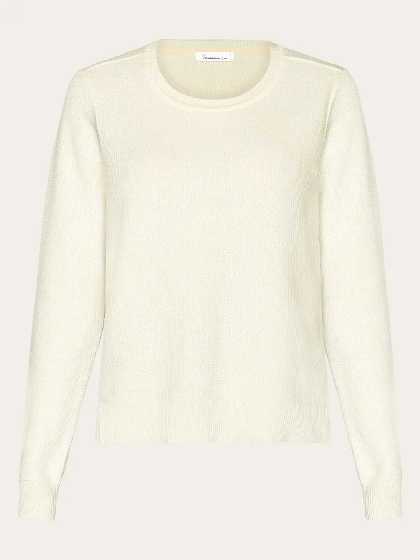 Regular cotton racking stich crew neck knit w. slit - GOTS/Vegan - Egret