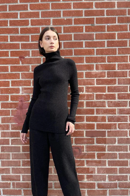 Rib Mockneck in Black Melange