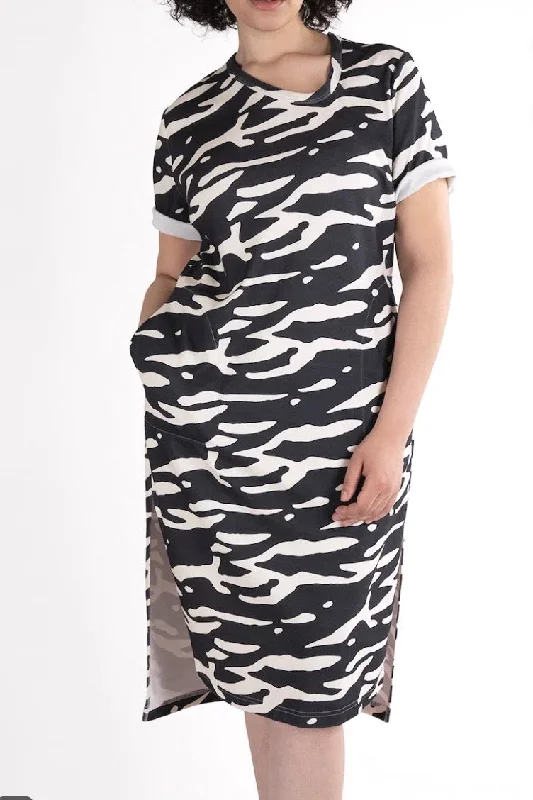 See Rose Go Asymmetric Neckline Dress - Modern Zebra