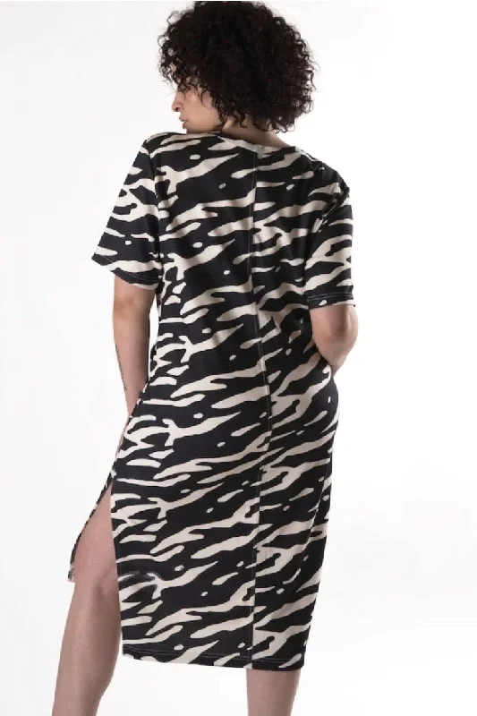 See Rose Go Asymmetric Neckline Dress - Modern Zebra