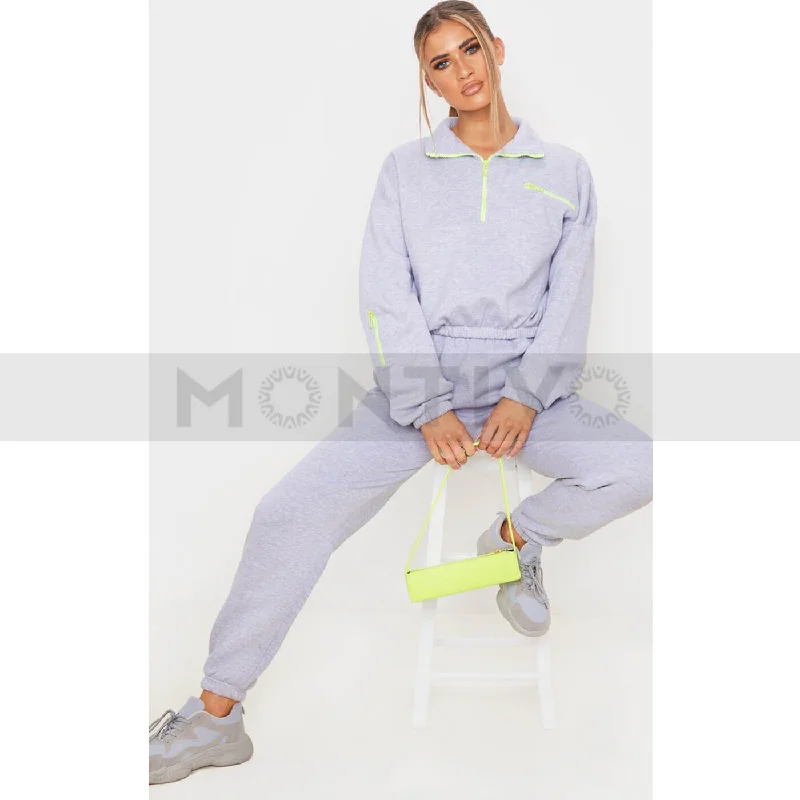 PTL Grey Oversized Zip Detailed Sweatshirt