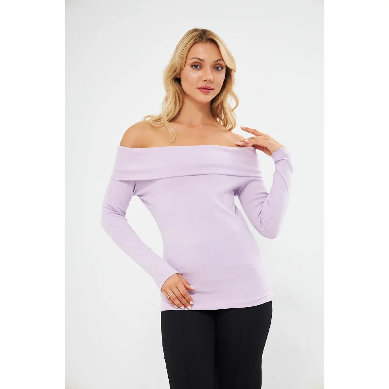 Lilac Rib Off-Shoulder Top