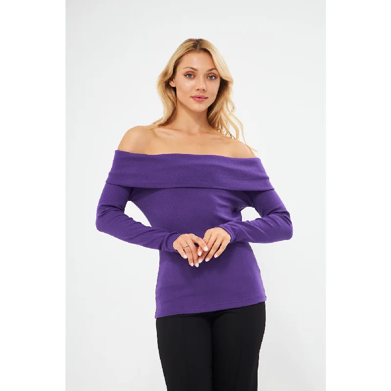 Jacksons Purple Rib Off-Shoulder Top