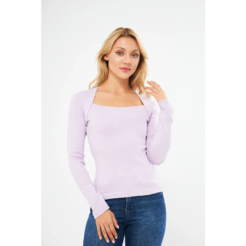 Lilac Rib Swan Neck Top