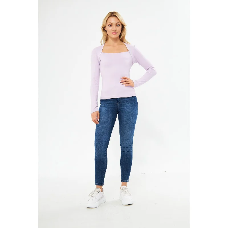 Lilac Rib Swan Neck Top