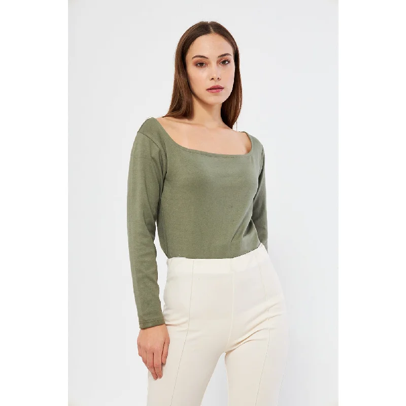 Olive Square Neck Rib Top